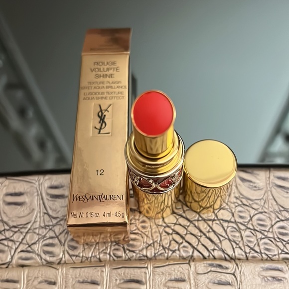 NIB! YSL Rouge Volupte Shine Lipstick In Color #12 Corail Incandescent. - Picture 3 of 10